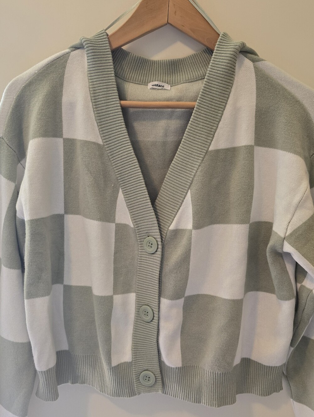 Garage Sage & White Checkerboard Button Cardigan